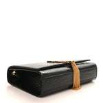 Calfskin Crocodile Embossed Medium Classic Monogram Kate Tassel Satchel Black