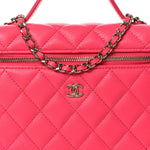 Caviar Quilted Top Handle Slim Vanity With Chain Fuchsia