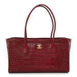 Calfskin Crocodile Embossed Archetype Small Shopper Tote Burgundy