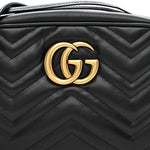 Calfskin Matelasse Small GG Marmont Chain Shoulder Bag Black