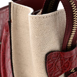 Canvas Crocodile Embossed Bi-Color Mini Luggage Beige Red