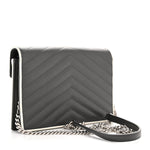 Grain De Poudre Matelasse Chevron Monogram Envelope Chain Wallet Asphalt White