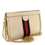 Textured Calfskin Web Small Ophidia Chain Shoulder Bag Mystic White