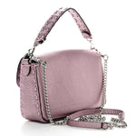 Metallic Cuoio Roma Sellerissima Nappa Sintetica Tape Stitch Mini Baguette Rosa Placca Argento