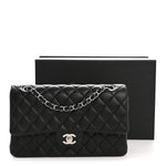 Lambskin Quilted Medium Double Flap Black