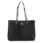 Caviar Chevron Quilted Large Shopping Tote Tote Black