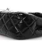 Distressed Patent Quilted Medium Double Flap Black