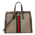 GG Supreme Monogram Web Medium Ophidia Tote Bag Brown