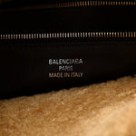 Crushed Calfskin Shearling Medium Rodeo Top Handle Handbag Brown Beige