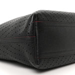 Perforated Grained Calfskin Large Shopping Tote Black