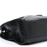 Calfskin Crocodile Embossed Monogram Medium Niki Shopping Bag Black