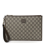 GG Supreme Monogram Azalea Calfskin Retro Interlocking G Wristlet Pouch Beige Ebony Brown Sugar