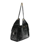 Shiny Crumpled Calfskin Quilted Small Chanel 25 Handbag Black