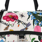 X GUCCI Canvas Boarded Plutone Calfskin Flora Logo Print Small Hourglass Top Handle Bag White Multicolor Black