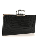 Calfskin Crocodile Embossed Knuckle Flat Clutch Black
