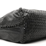 Grained Lambskin Intrecciato Large Shoulder Bag Black