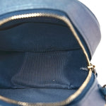 Iridescent Caviar Quilted Round Clutch With Chain Blue