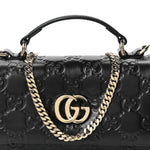 Lambskin Embossed Mini GG Milano Top Handle Shoulder Bag Black