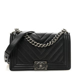 Caviar Chevron Quilted Medium Boy Flap Black