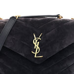 Suede Calfskin Y Quilted Monogram Small Loulou Chain Satchel Deep Marine