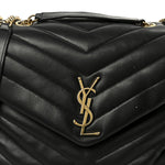 Grain de Poudre Calfskin Y Quilted Monogram Medium Loulou Chain Satchel Black