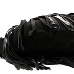 Suede Calfskin Fringe Buffalo Horn Mombasa Hobo Black