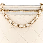 Lambskin Quilted Round Small Vanity Case With Chain White Black