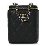 Caviar Quilted Small Vertical Coco Beauty Vanity Case With Chain Black