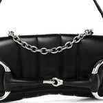 Nappa Vertical Matelasse Medium Maxi Horsebit Chain Shoulder Bag Black