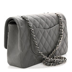 Caviar Quilted Medium Double Flap Grey