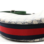 GG Supreme Monogram Textured Calfskin Web Large Attache Shoulder Bag Beige Blue