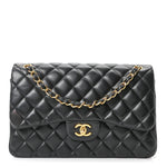 Lambskin Quilted Jumbo Double Flap Black