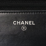 Lambskin Camellia Embossed Wallet on Chain WOC Black
