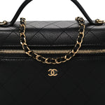 Goatskin Quilted Top Handle Slim Vanity With Chain Black