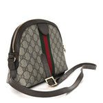 GG Supreme Monogram Textured Dollar Calfskin Web Small Ophidia Dome Shoulder Bag Beige Ebony New Acero