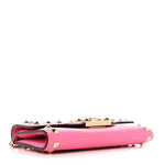 Pebbled Calfskin Rockstud Flip Lock Wallet On Chain Feminine Pink