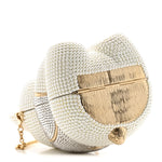 Pearl Crystal Sweetheart Bear Minaudiere Clutch White