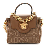 Calfskin Canvas Allover La Medusa Small Top Handle Handbag Brown