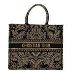 Canvas Embroidered Large Ornamental Cornely Effect Book Tote Black Beige