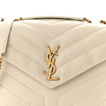 Calfskin Y Quilted Monogram Small Loulou Chain Satchel Crema Soft