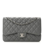 Caviar Quilted Jumbo Double Flap Grey