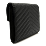 Grain De Poudre Matelasse Chevron Monogram Cassandre Flap Pouch Black
