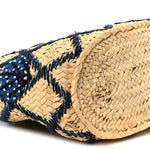 Embroidered Raffia Basket Tote Bag Natural Black Blue