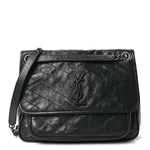 Crinkled Calfskin Matelasse Monogram Medium Niki Chain Satchel Dark Green