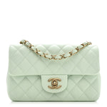Lambskin Quilted Mini Rectangular Flap Light Green