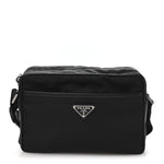 Re-Nylon Vela Saffiano Pocket Double Zip Shoulder Bag Black