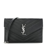 Grain De Poudre Matelasse Chevron Monogram Envelope Chain Wallet Black