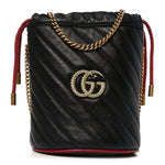 Vintage Effect Calfskin Matelasse Diagonal Mini Torchon GG Marmont 2.0 Bucket Bag Black Romantic Cherry
