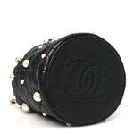 Lambskin Quilted Pearl Mini About Pearls Drawstring Bag Black
