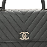 Metallic Caviar Chevron Quilted Small Coco Handle Flap Dark Silver